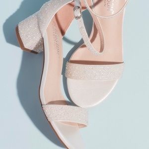 David’s Bridal ALLOVER IRIDESCENT PEARL LOW BLOCK HEEL SANDALS